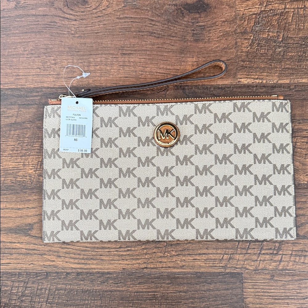 Michael Kors Brown and Tan Wristlet